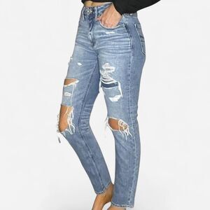 AE Distressed High Rise Straight Leg Jeans